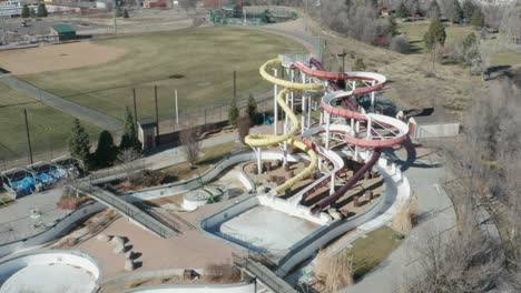 Aerial-views-of-a-water-park-that-is-closed-for-the-winter-season-in-Colorado