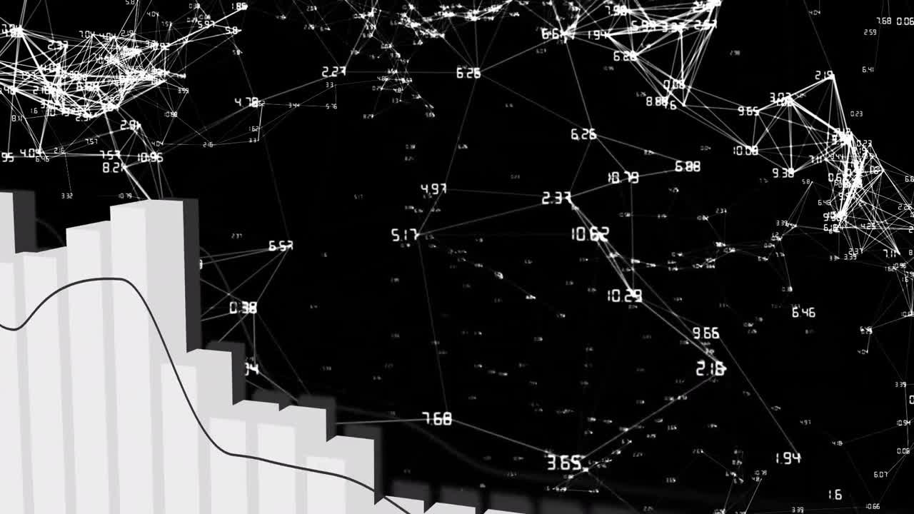 검은색 배경에서 금융 데이터 처리 및 연결의 애니메이션