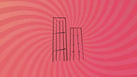 abstract animation of two outlined buildings over pink spiral background