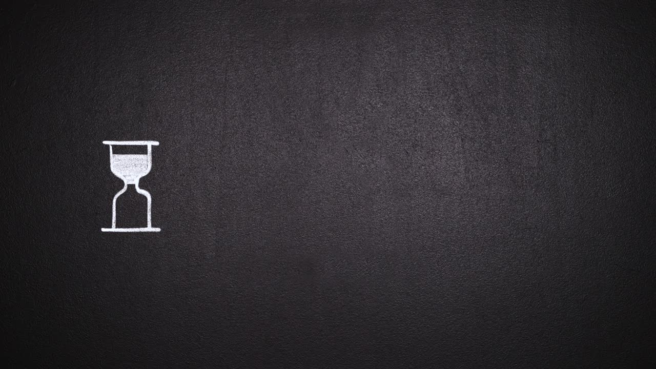 Animation of hand drawn hourglass spinning on blackboard