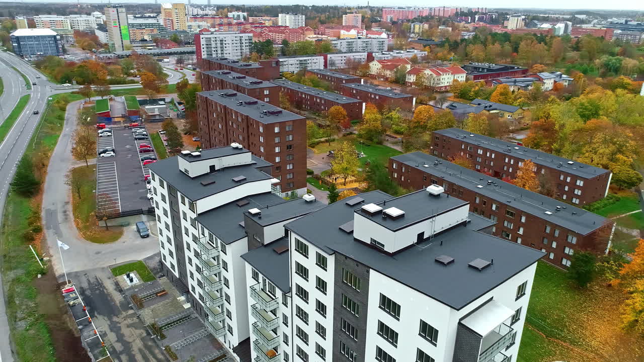 새로운 아파트 건설 현대 복합 항공 드론 부동산 프레젠테이션