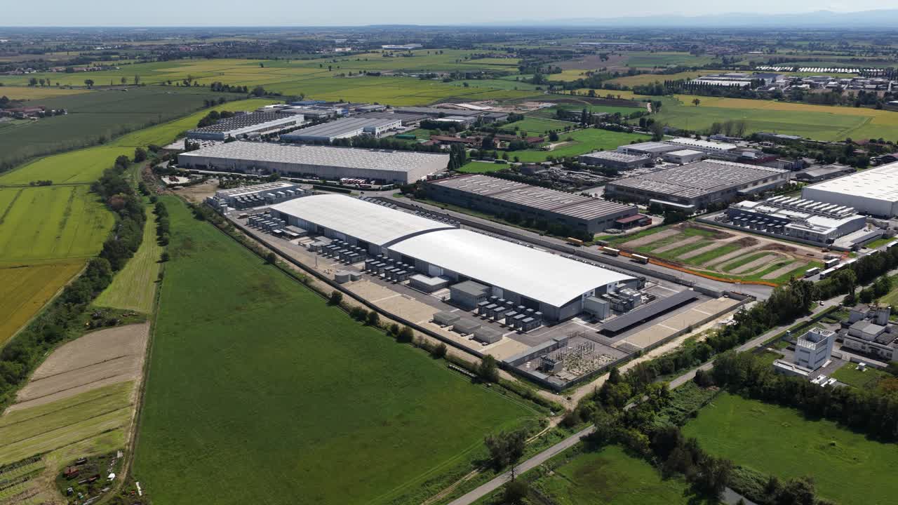 AI and machine learning data center. Computing centert in Milan, Italy. Aerial video