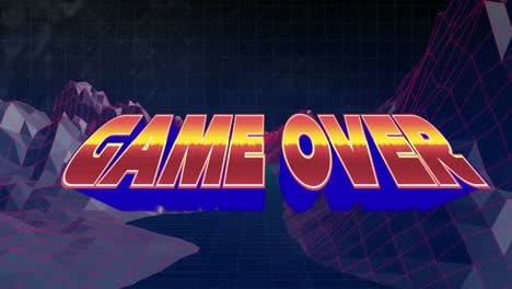 Animation-of-game-over-over-metaverse-landscape-on-black-background