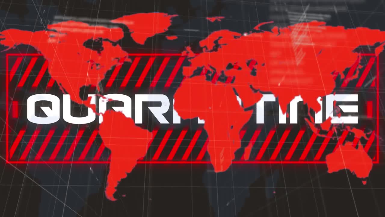 animación de texto de emergencia de covid 19 y marco sobre el mapa del mundo