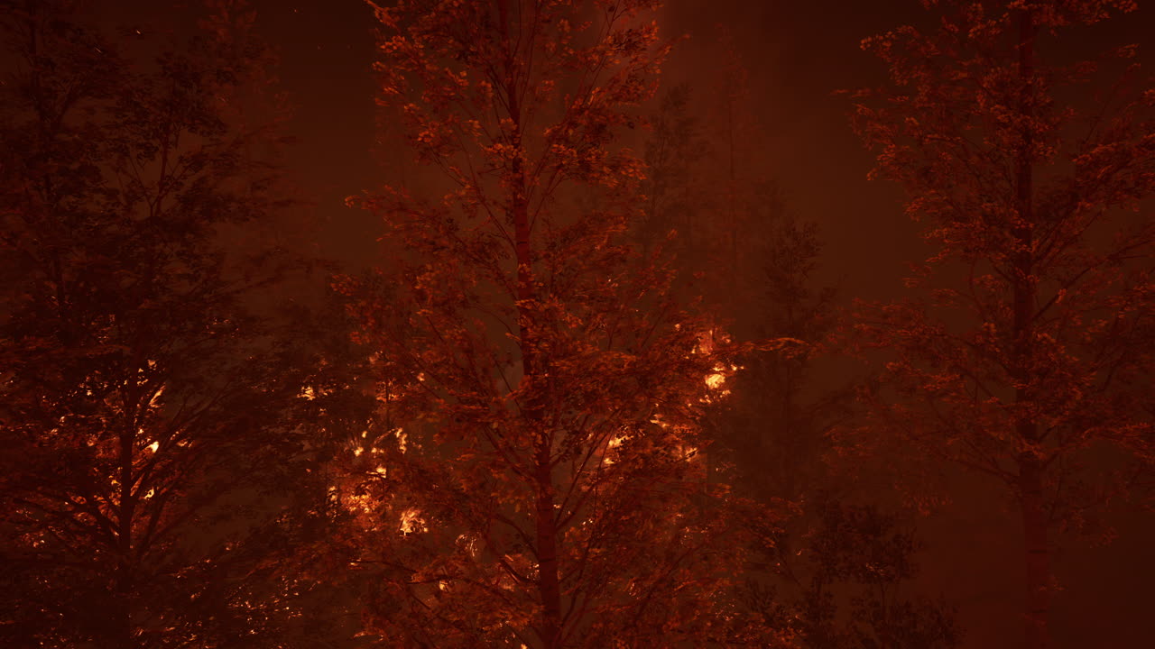산불 이 숲 에서 땅 을 태우고 있다