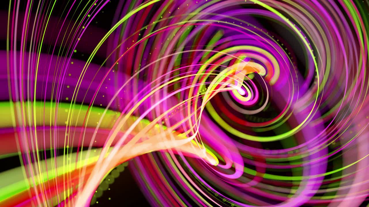 flujo de luz bg en 4k. fondo en bucle abstracto con rastros de luz, flujo de líneas de neón verde rojo amarillo en el espacio se mueven para formar formas en espiral. diseño de movimiento moderno de moda efecto de luz de fondo