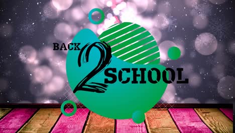 Animation-of-back-2-school-text-over-snow-falling-and-light-spots-on-black-background