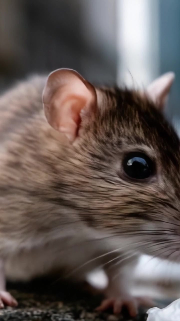 Un ritratto intimo di un roditore curioso: esplorazione delle caratteristiche giocose ed espressive di un ratto in primo piano nel suo habitat naturale.