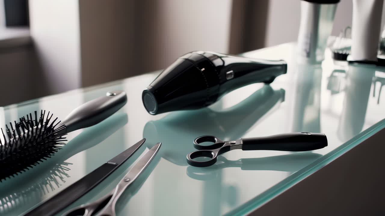 Professional Hair Tools on a Glass Surface