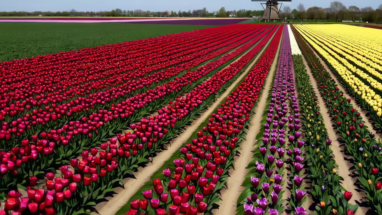 Colorful Tulip Fields and Windmills in the Netherlands