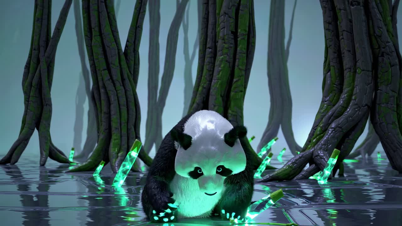 panda brillante en un bosque fantástico