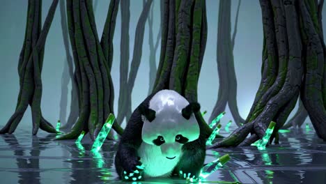 glowing panda in a fantastical forest