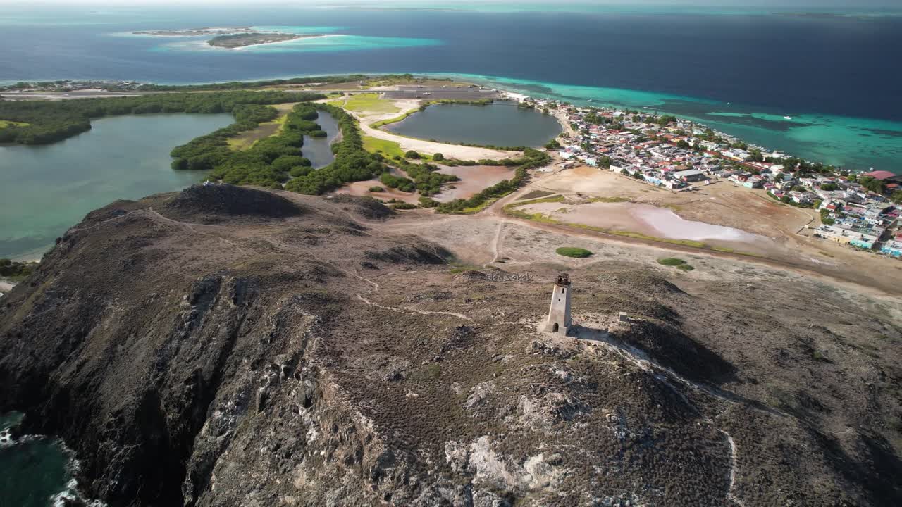 주변 해안 풍경과 함께 그란 로크 등대, 공중 사진