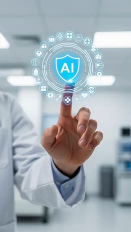 Medical Professional Activating AI-Powered Healthcare Security System in a Modern Laboratory