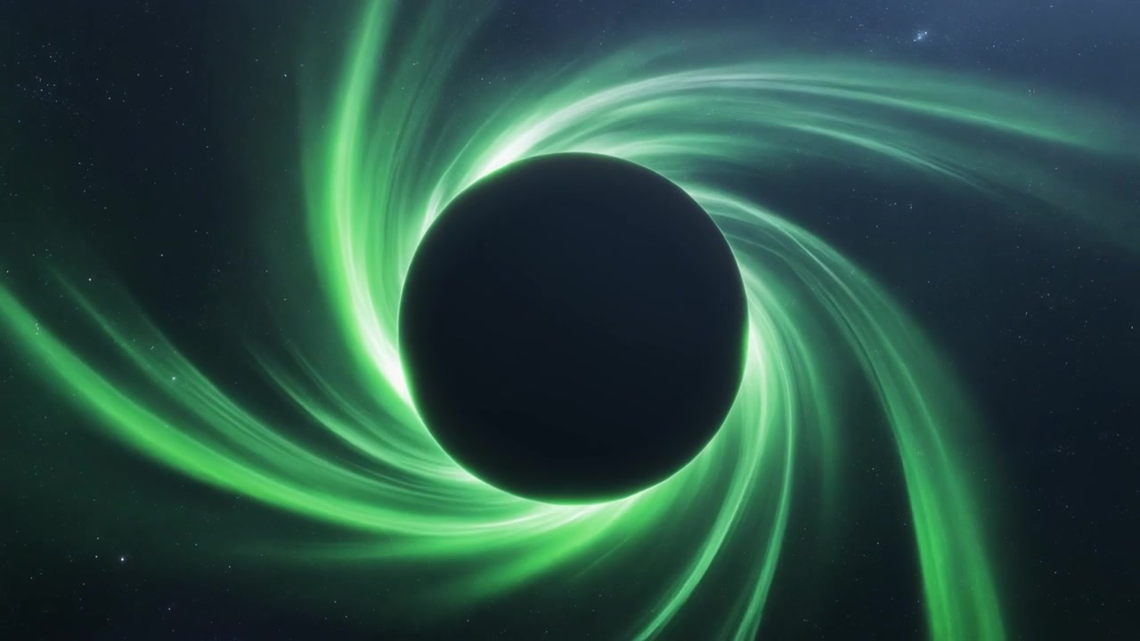 Abstract Animation of a Glowing Green Black Hole in Deep Space