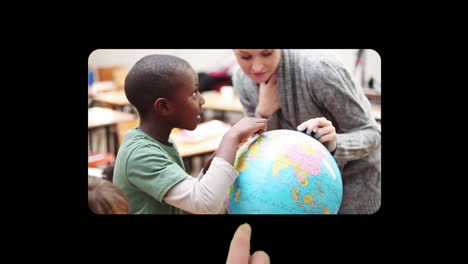 hand using screens with children at school