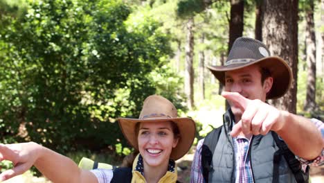 young hiker couple trekking