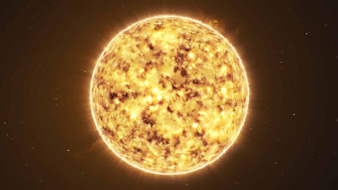 3D animation of the Sun's hot surface, zooming in for a close-up