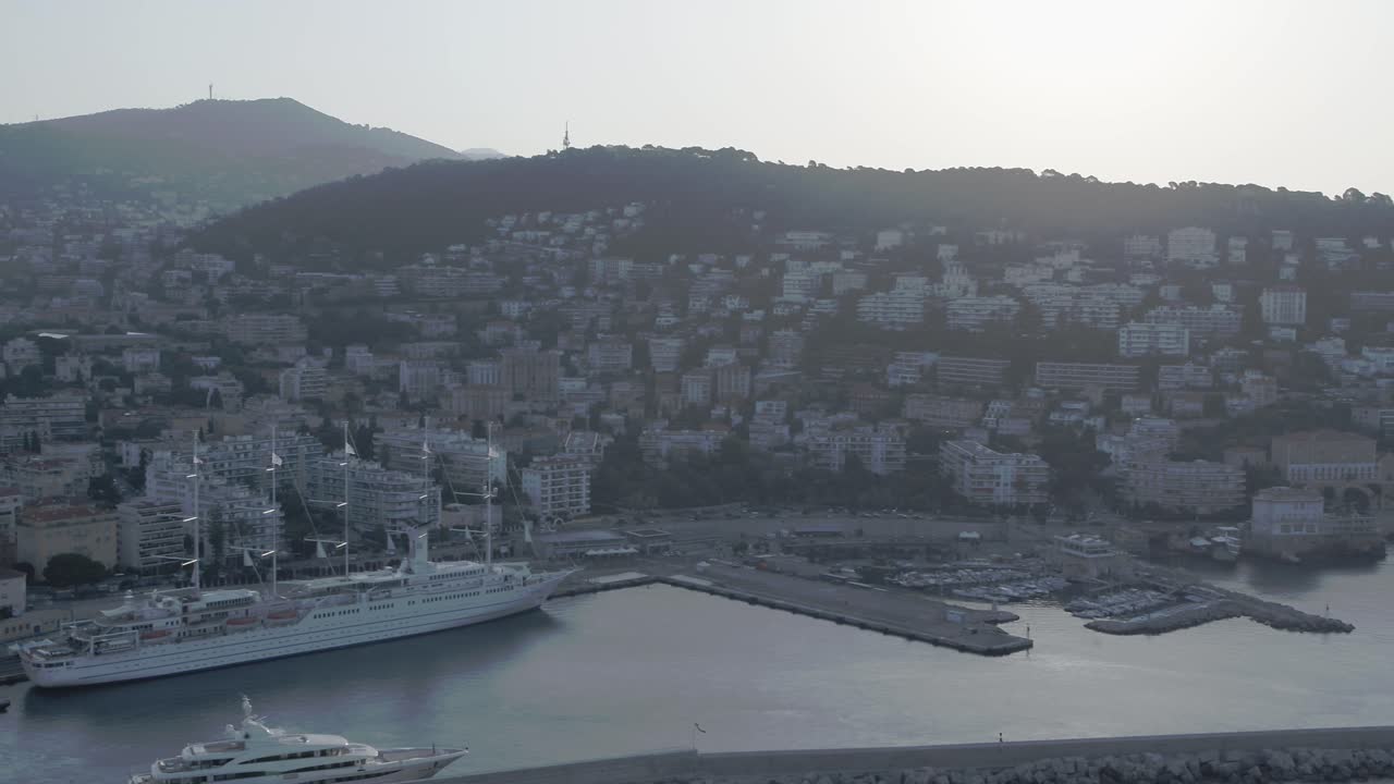 Aerial view in French Riviera in the Nice seaport
Long travelling drone shot in the french riviera during summer