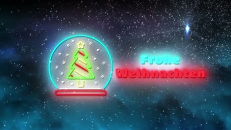 Animación-De-Feliz-Navidad-Sobre-Puntos-Dorados-Y-Láser-Verde-Sobre-Fondo-Azul-Marino