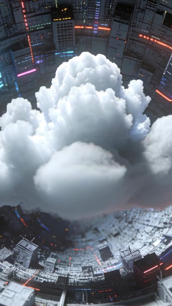 Vertikales Video: Pulsierende Energie, eine weiße Wolke bläht sich auf und steigt in einer Kammer auf, Funken schweben.
