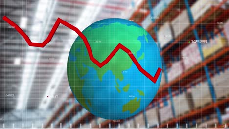 Animación-Del-Procesamiento-De-La-Línea-Roja-Con-Un-Globo-Terráqueo-Sobre-El-Almacén