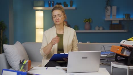 home office worker woman suffering from sore throat.