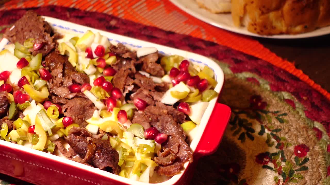 Delicious Lamb Kebab with Pomegranate and Salad
