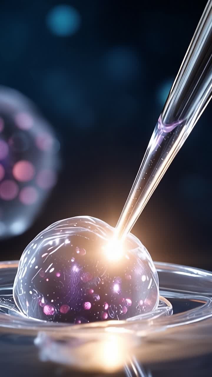 Trasferimento ad alta precisione di una goccia di liquido luminescente su una superficie traslucida simile a gel, che evidenzia dettagli intricati in un affascinante contesto scientifico.
