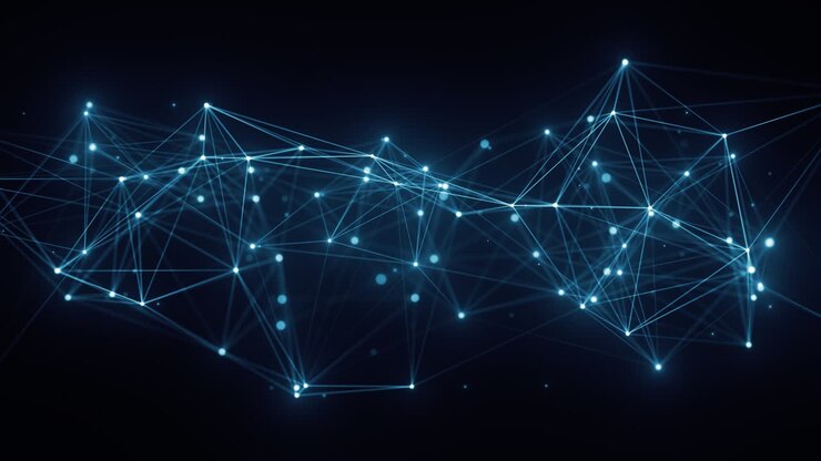 3d technological hologram, abstract structure, connection concept, science hud interface element. Creative waving surface from glowing lines and particles, ripples animation. 4k seamless loop