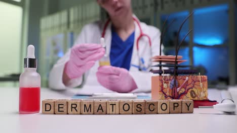 dermatoscopy examination with skin model and medical professional