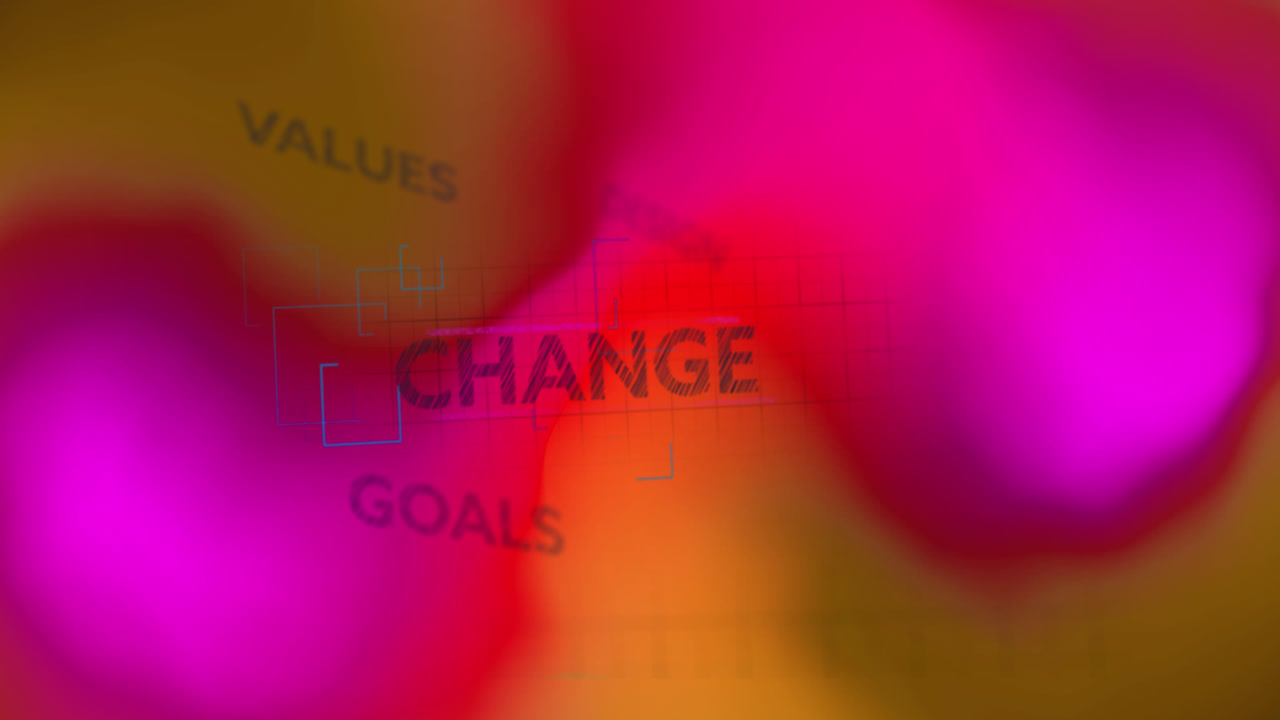 Animation of business texts over shapes