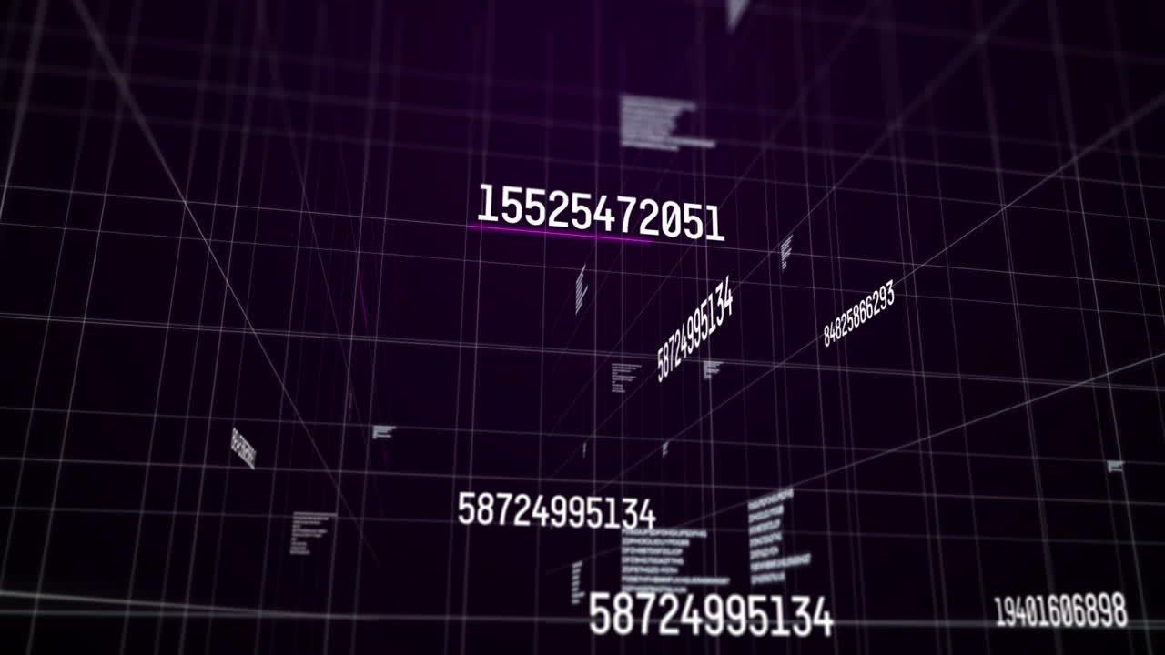 animación de números blancos que cambian y procesamiento de datos sobre senderos de luz brillante