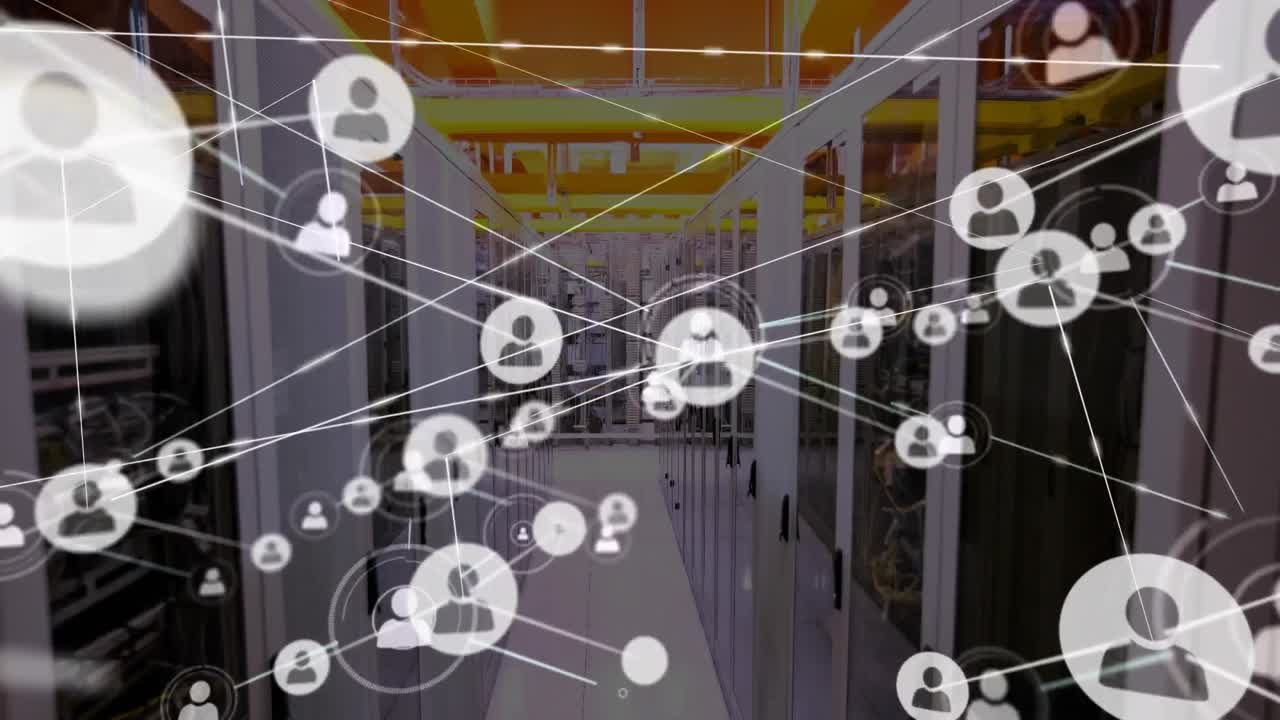 animación de la red de conexiones a través de la sala de servidores