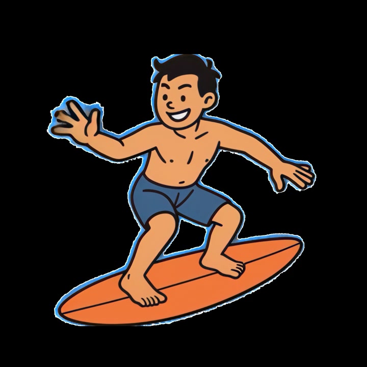 Cartoon Boy Surfing on an Orange Surfboard