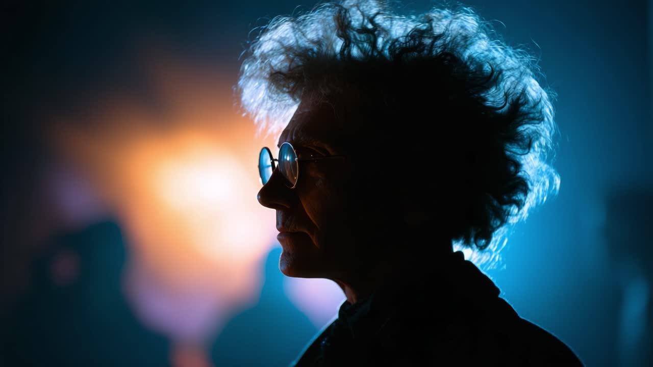 A Thoughtful Individual with Distinctive Hair Profiled Against a Vibrant Colorful Background in a Dimly Lit Setting, Evoking Mystery and Intrigue