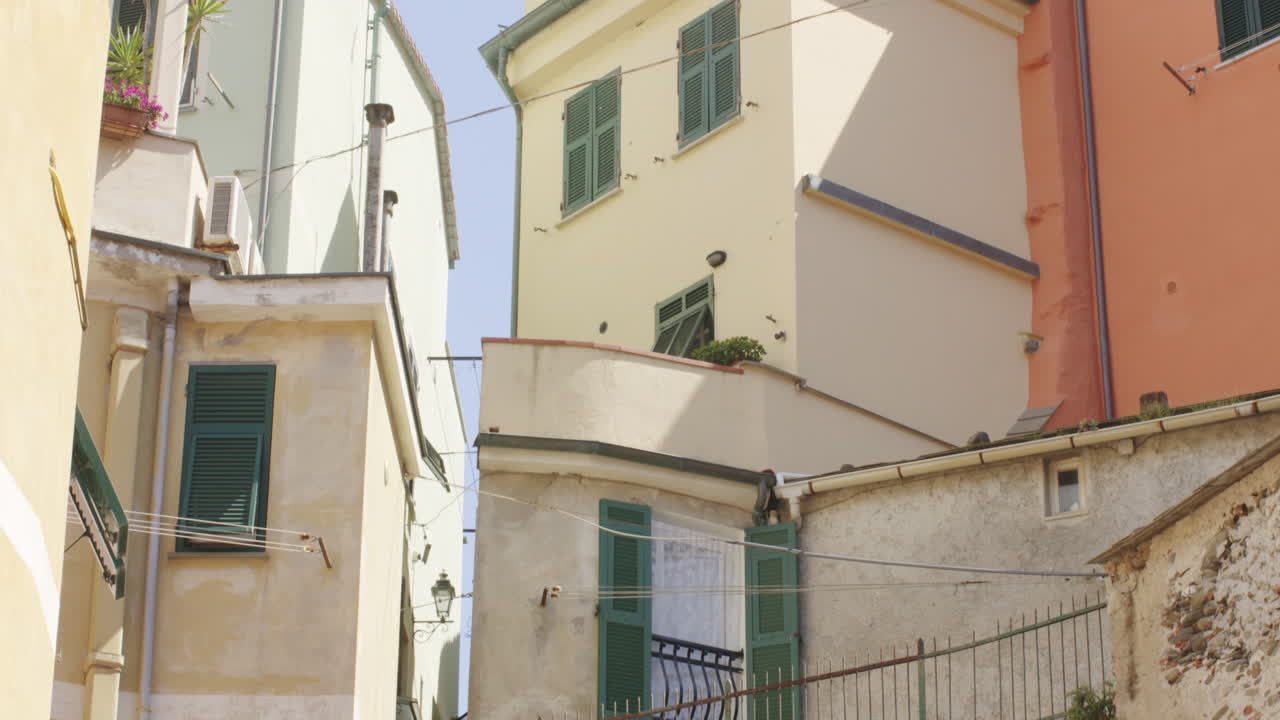 Seaside Old Village Of Vernazza In Cinque Terre, Liguria, Italy. Panning Up Shot