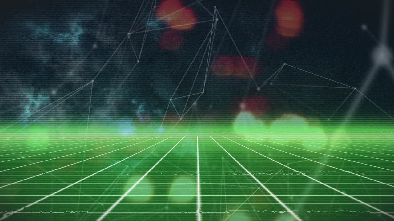 보케 효과를 가진 놀이터의 네트워크 연결 지점, 그리드의 애니메이션