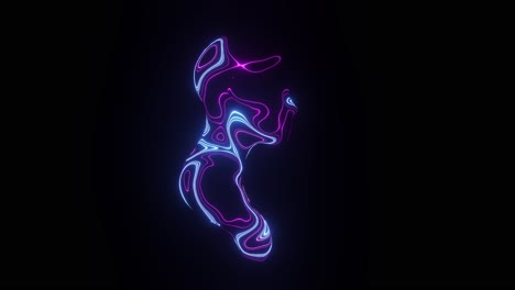 Rotating-human-body-being-formed-from-neon-colorful-light-beams,-digital-animation-on-dark-background-suitable-for-alpha-blending-matte-option,-artsy-concept