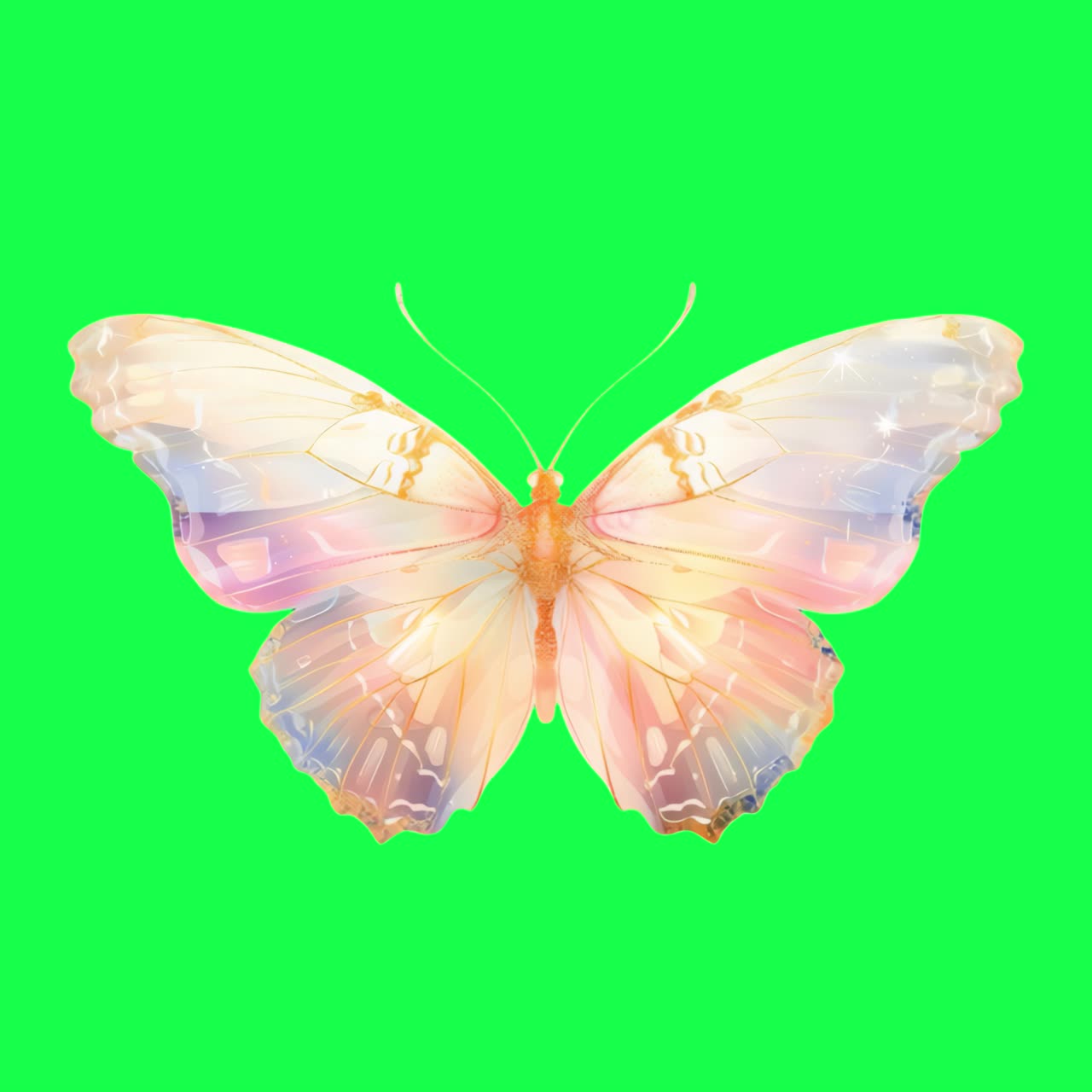 Animazione colorata di farfalle, video 4K trasparente, green screen