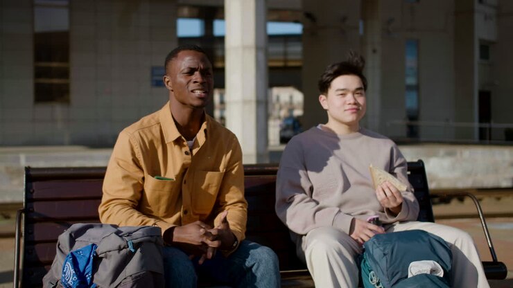Friends in the train station