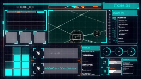 animación de procesamiento de datos y iconos de medios sobre diagramas