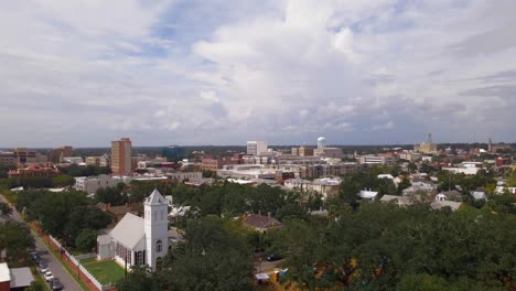 flying over historic downtown pensacola florida on a cloudy day