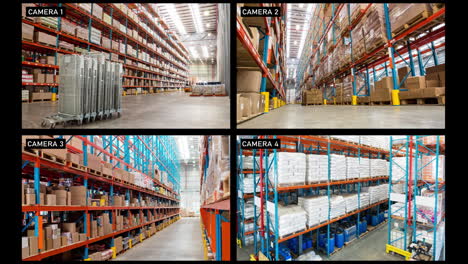 composite of views from four security cameras in different areas at commercial warehouse