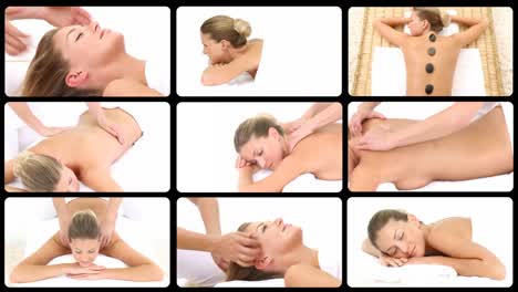 montage of an attractive woman relaxing in a spa center