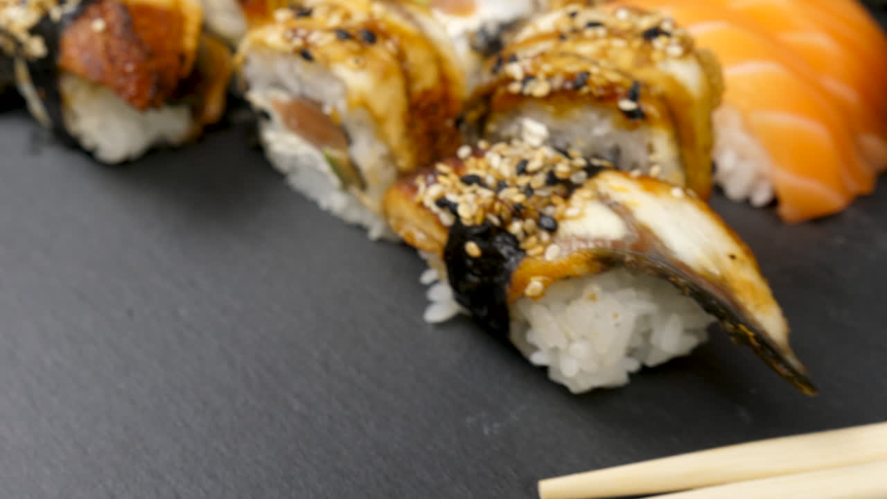 Delicious tasty sushi rolls in variety