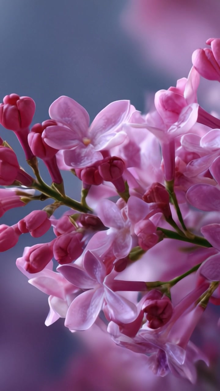 Tampilan Indah Bunga Lilac dengan Kelopak Merah Muda yang Lembut dan Kuncup dalam Latar Belakang Fokus Lembut, Menangkap Esensi Flora Musim Semi dan Keindahan Alam