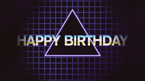 feliz cumpleaños con triángulo en cuadrícula al estilo de los años 80