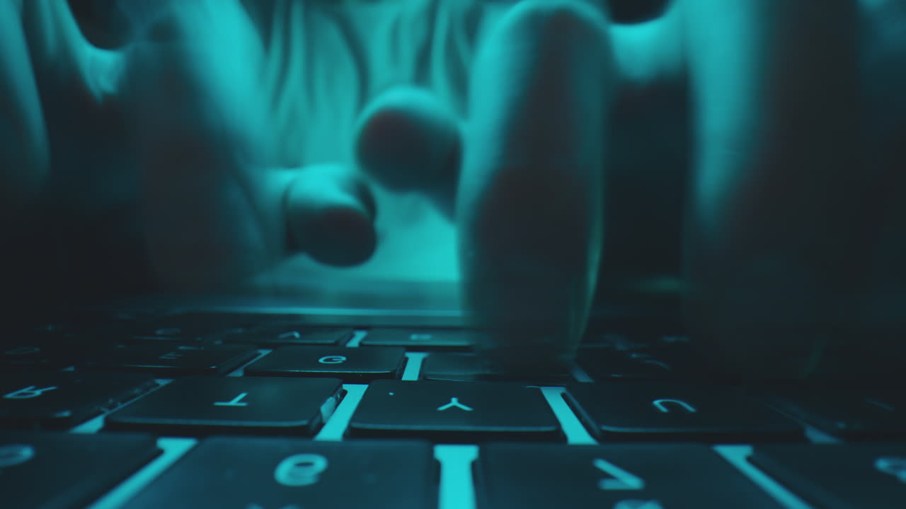 persona escribiendo en una computadora portátil por la noche