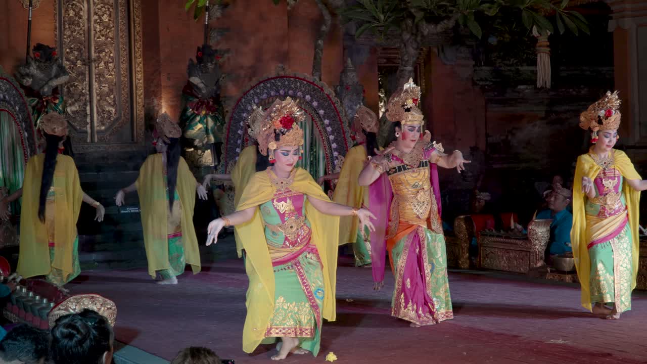Balinese Dancers Dancing Legong Dance in Slow Motion at Ubud Palace, Bali